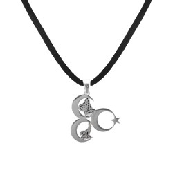 3 Hilal Tuğra ve Bozkurtlu Gümüş Erkek Kolye 