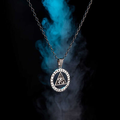 925 Ayar Gümüş Antik Mısır Horus'un Gözü Erkek Kolye Zincirli Model2 - 4