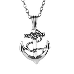 925 Ayar Gümüş Denizci Çapası Erkek Kolye Zincirli Model2 - Anı Yüzük