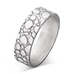 925 Ayar Gümüş Erkek Kabarcık Desen Tek Alyans Yüzük - Anı Yüzük