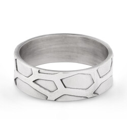 925 Ayar Gümüş Erkek Zar Desen Tek Alyans Yüzük - 2