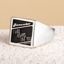 925 Ayar Gümüş Minimalist Kare Özel Tasarım Yüzük Unisex - Anı Yüzük