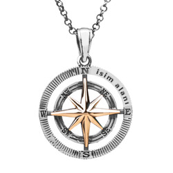 925 Ayar Gümüş Pusula Erkek Kolye Zincirli Model2 - Anı Yüzük