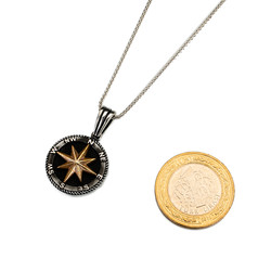 925 Sterling Silver Northern Star Compass Necklace with Leather Cord - 2