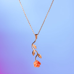 925 Sterling Silver Pink Rose Necklace - Anı Yüzük