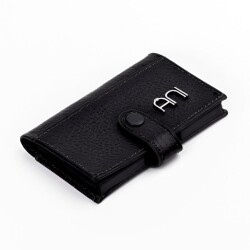 Akordiyon Model Hakiki Deri Kartlık Düz Siyah Detaylı - Anı Yüzük