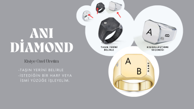 Anı Diamond Minimalist Kare Tasarım 0.05 Karat Pırlantalı Gümüş Erkek Yüzük - 9