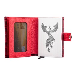 Anıtolia Pop-Up Otomatik Mekanizmalı Kroko Deri Kartlık Cüzdan Bordo-Kırmızı - Anı Yüzük