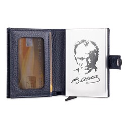 Anıtolia Pop-Up Otomatik Mekanizmalı Kroko Deri Kartlık Cüzdan Lacivert - Anı Yüzük