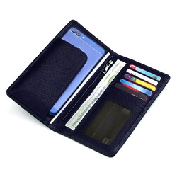 Anıtolia Style Kroko Deri Cep Telefonu Bölmeli Deri El Cüzdanı Lacivert - Anı Yüzük