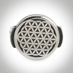 B Series Mens Round Model Flower of Life Ring Gray Color - 2