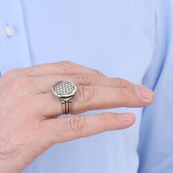 B Series Mens Round Model Flower of Life Ring Gray Color - 4