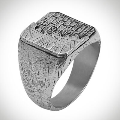 B Series New Life Theme Stoneless Mens Gray Color Ring - 1