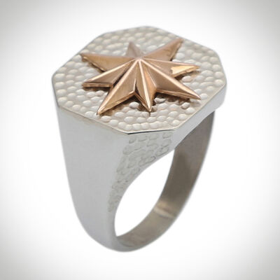 B Series Octagonal North Star Compass Model Mens Ring - 1