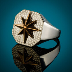 B Series Octagonal North Star Compass Model Mens Ring - 5