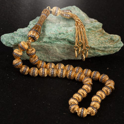 Beyaz Zirkon Taş İşlemeli Gold Renk Gümüş Tesbih - Anı Yüzük