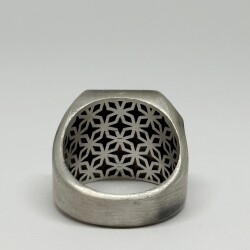 Black Onyx Stone Silver Crescent and Star Ring with Flags - 6