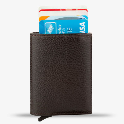 Brown Personalized Leather Card Holder with Mechanism - 5