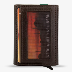 Brown Personalized Leather Card Holder with Mechanism - 3
