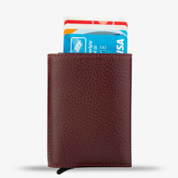 Burgundy Personalized Leather Card Holder with Mechanism - 5