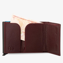 Burgundy Personalized Leather Card Holder with Mechanism - 4