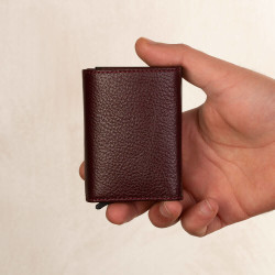 Burgundy Personalized Leather Card Holder with Mechanism - 6