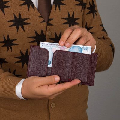 Burgundy Personalized Leather Card Holder with Mechanism - 7