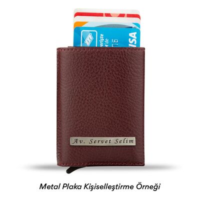 Burgundy Personalized Leather Card Holder with Mechanism - 2