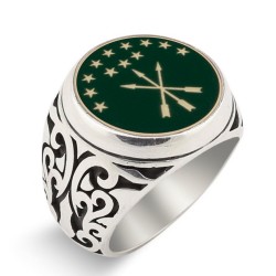 Çerkes Bayrağı Motifli Mineli Yüzük - Anı Yüzük