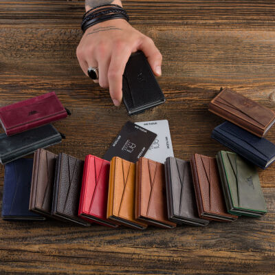 Automatic Mechanism Pop-up Vintage Crazy Leather Card Holder with Coin Pouch Tan - 1