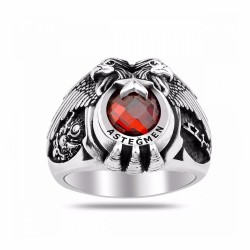 Çift Başlı Osmanlı Arması Göktürkçe Türk Motifli Asteğmen Yüzüğü - Anı Yüzük