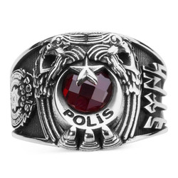 Çift Kartal Başlı Göktürkçe Türk Yazılı Polis Yüzüğü - Anı Yüzük