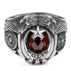 Çift Kartal Başlı Osmanlı Armalı Pençeli Polis Yüzüğü - Anı Yüzük