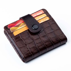 Cosmopolit Çıtçıtlı Fonksiyonel Kroko Deri Klasik Erkek Cüzdan Kahverengi - Anı Yüzük