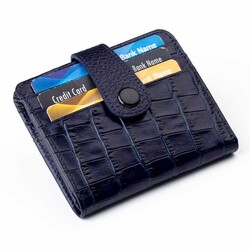 Cosmopolit Çıtçıtlı Fonksiyonel Kroko Deri Klasik Erkek Cüzdan Lacivert - Anı Yüzük