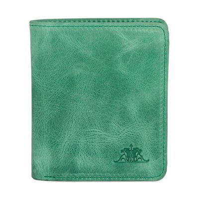 Functional Trifold Classic Mens Wallet Vintage Crazy Leather Green Pistachio - 5