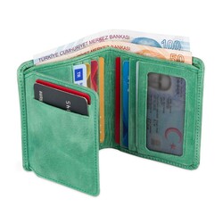 Functional Trifold Classic Mens Wallet Vintage Crazy Leather Green Pistachio - 7