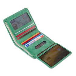 Functional Trifold Classic Mens Wallet Vintage Crazy Leather Green Pistachio - 2