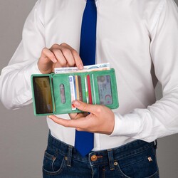 Functional Trifold Classic Mens Wallet Vintage Crazy Leather Green Pistachio - 9