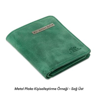 Functional Trifold Classic Mens Wallet Vintage Crazy Leather Green Pistachio - 4