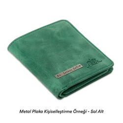 Functional Trifold Classic Mens Wallet Vintage Crazy Leather Green Pistachio - 3