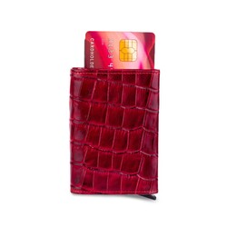 Fonksiyonel Otomatik Mekanizmalı Kroko Deri Kartlık Cüzdan Bordo - Anı Yüzük