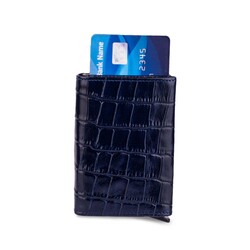 Fonksiyonel Otomatik Mekanizmalı Kroko Deri Kartlık Cüzdan Lacivert - Anı Yüzük