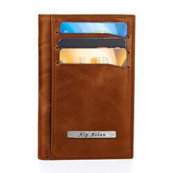 Fury Style Hakiki Crazy Deri Çıtçıtlı Dikey Erkek Kartlık Cüzdan Açık Kahverengi - Anı Yüzük