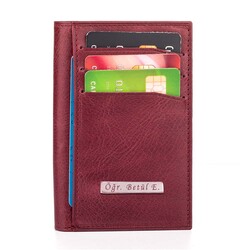 Fury Style Hakiki Crazy Deri Çıtçıtlı Dikey Erkek Kartlık Cüzdan Bordo - Anı Yüzük
