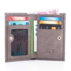 Fury Style Genuine Crazy Leather Vertical Men's Wallet with Gripper Gray - 4