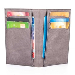 Fury Style Genuine Crazy Leather Vertical Men's Wallet with Gripper Gray - 5