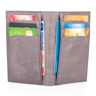 Fury Style Genuine Crazy Leather Vertical Men's Wallet with Gripper Gray - 5