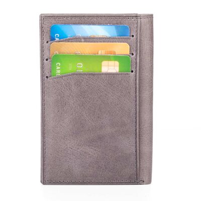 Fury Style Genuine Crazy Leather Vertical Men's Wallet with Gripper Gray - 3