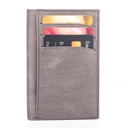 Fury Style Genuine Crazy Leather Vertical Men's Wallet with Gripper Gray - 2